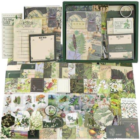 Set de Accesorios Vintage para Scrapbook MEEJOY, 229 Piezas con Estética Retro y Pegatinas decorativas. Perfecto para Bullet Journal y como Regalo DIY.