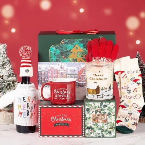 Conjunto Navideño para Mujeres: Velas aromáticas, guantes, calcetines, funda de botella con suéter navideño, taza. ¡Ideal para esposa, mamá o amiga!