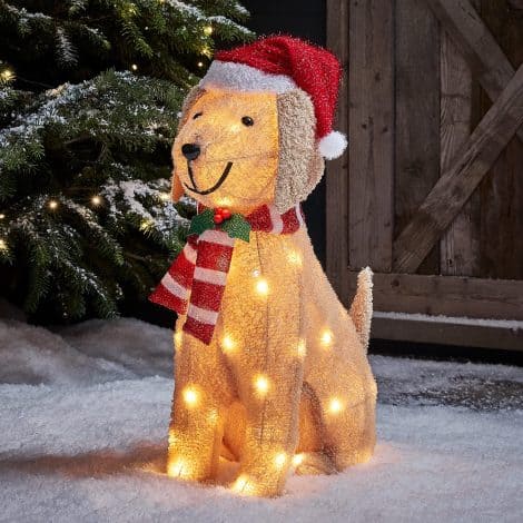 Figura de perro labrador con luces LED cálidas de 72cm para decorar el exterior en Navidad.