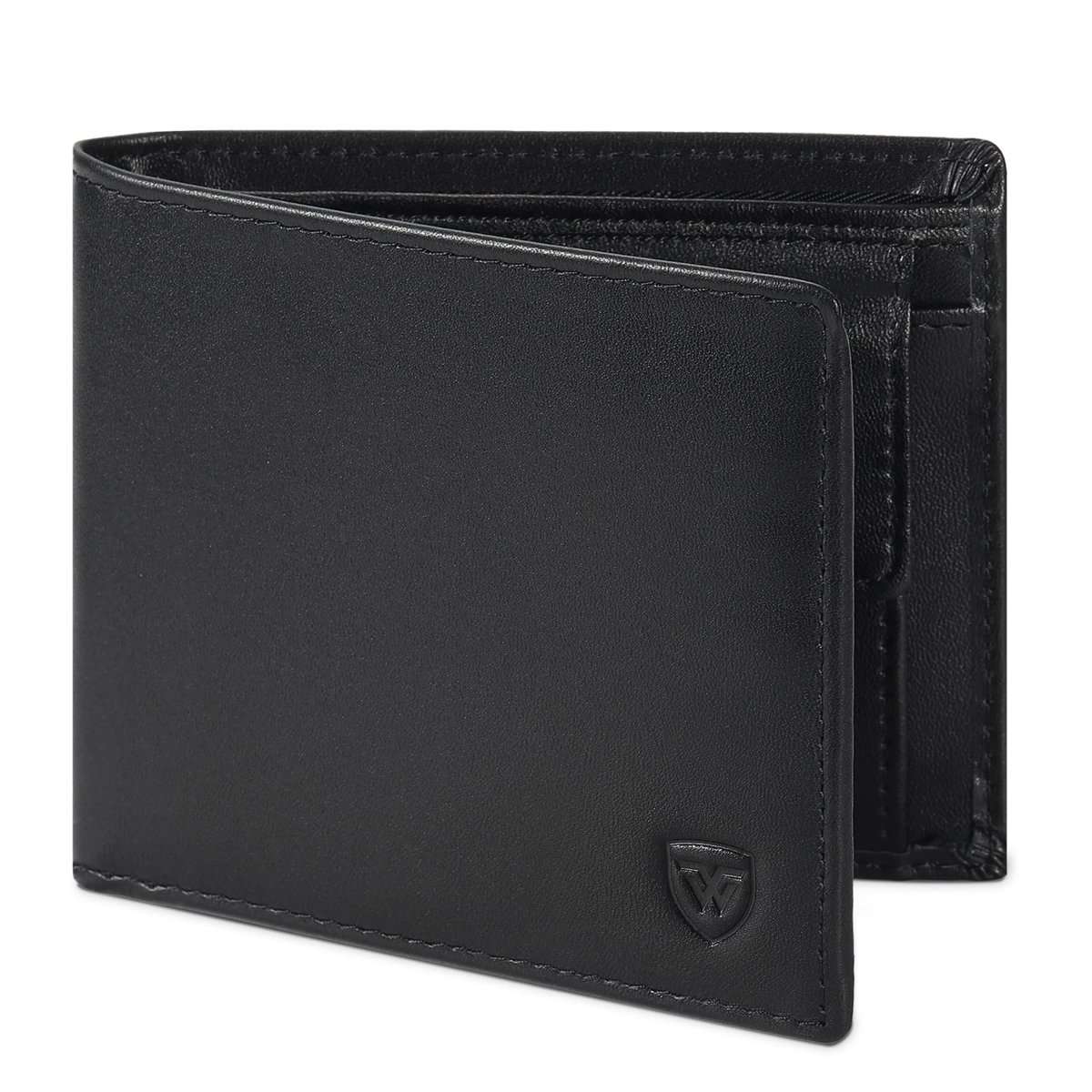 WONSEFOO Carteras para Hombre | con Protección RFID | con 9 Ranuras para Tarjetas | 2 Ranuras para Billetes|1 Bolsillo para Monedas| Negra | Regalo para Hombre