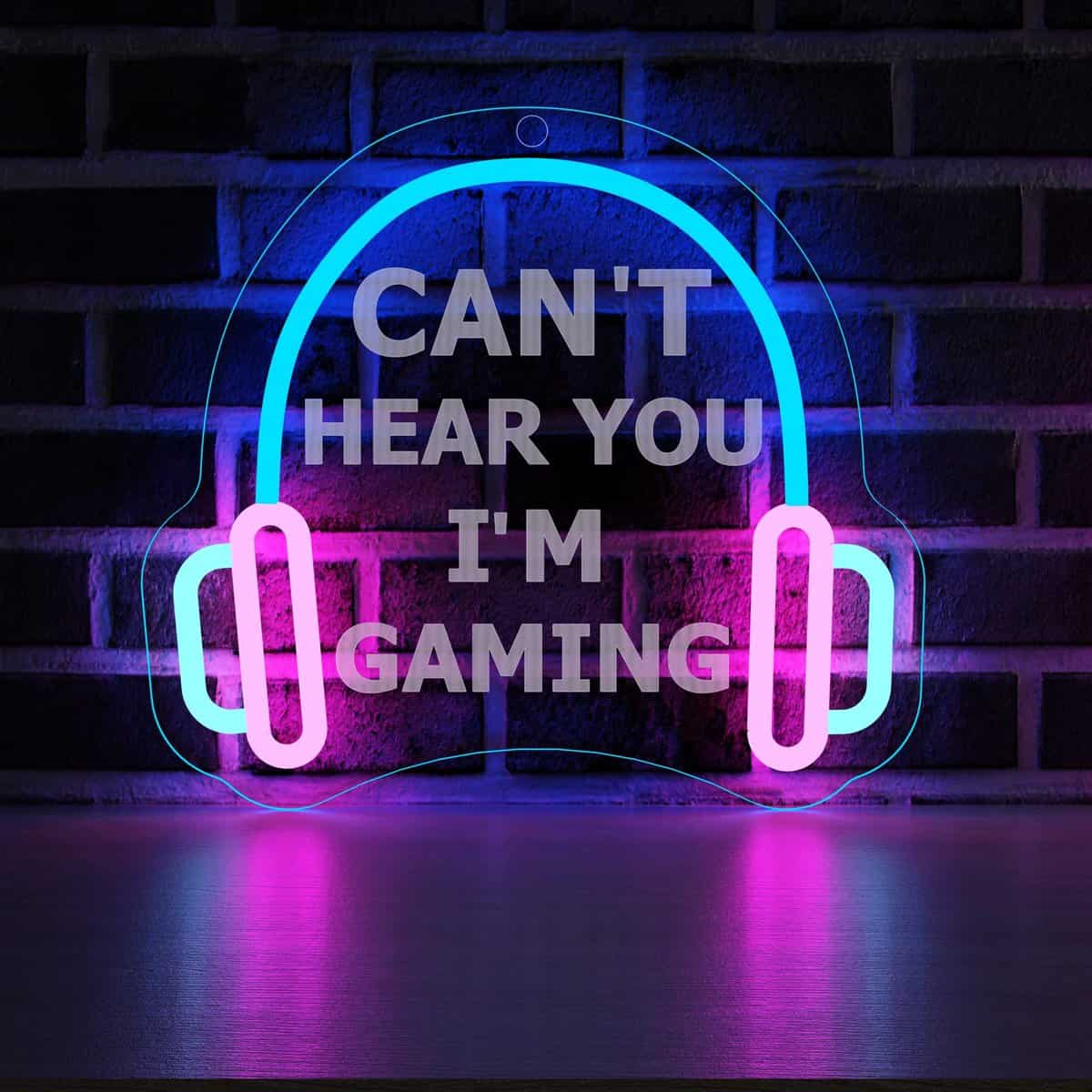 YuanDian Letrero de neón Gamer, Can't Hear You I'm Gaming LED luces de neón para decoración de pared de sala de juegos, ideas de regalo para jugadores, sobrino, hombres, adolescentes