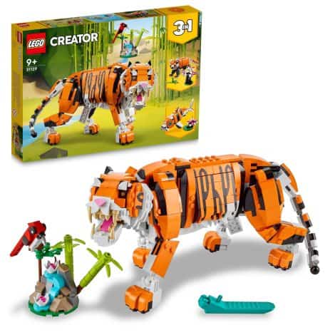 Set de Construcción de Animales 3en1 LEGO 31129: Tigre, Panda o Pez Carpa para niños y niñas de 9 años. Idea de regalo creativa.