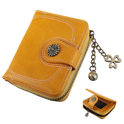 Cartera Corta Vintage de Cuero con Cera de Petróleo, Pequeña y Linda, para Mujeres.