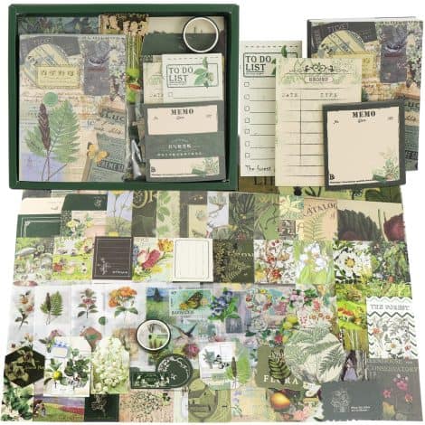 Conjunto Zoyomax de 229 accesorios estéticos para scrapbooking, con cuaderno A6 de estilo retro. Ideal regalo para chicas y mujeres.