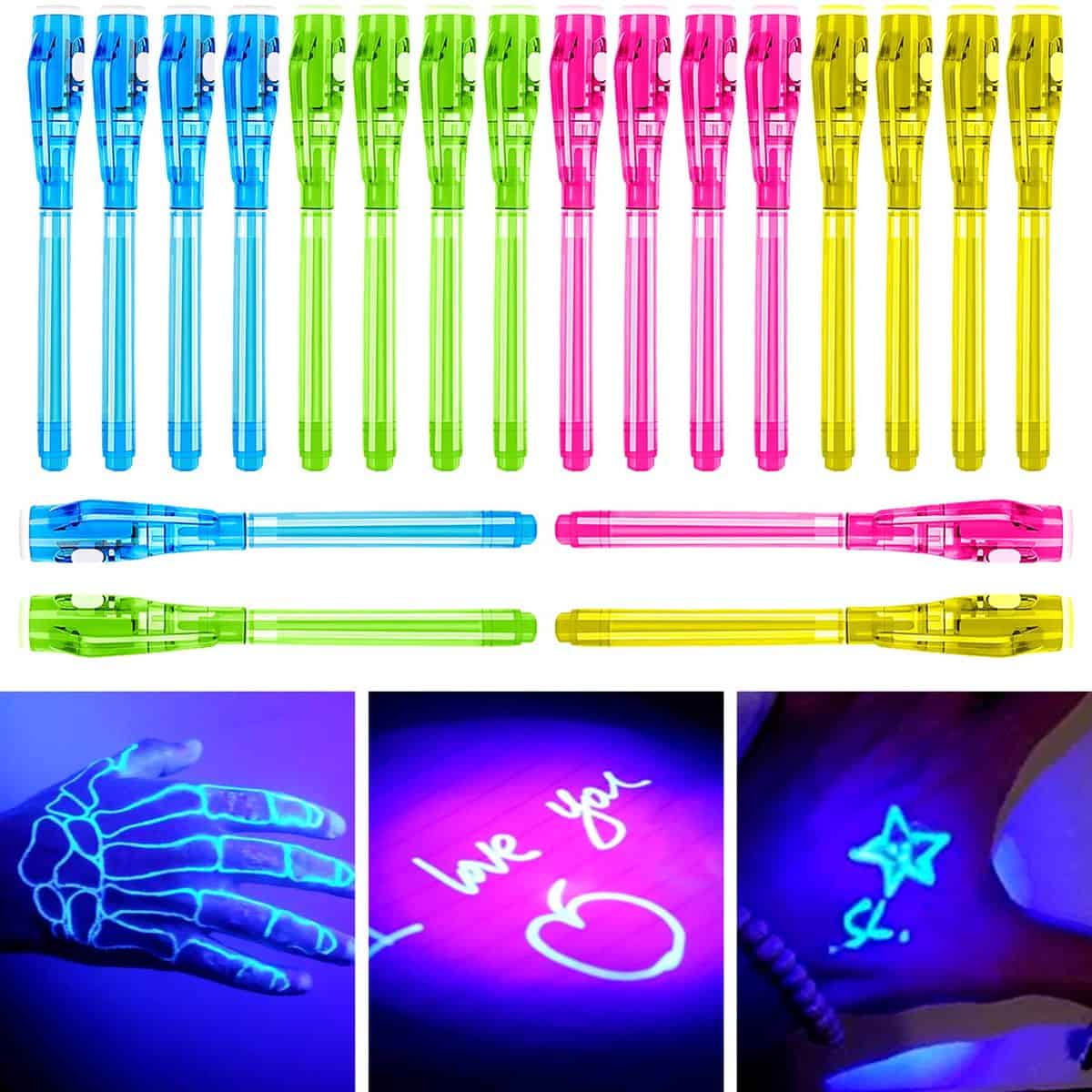30 Bolígrafos Tinta Invisible Ultravioleta Para Niños Recompensa de clase para estudiantes Bolígrafos espías con mágicos de secreta, Regalos cumpleaños niños colegio