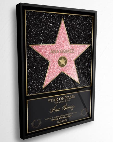 Cuadro Personalizado de Estrella de Hollywood enmarcado en Metacrilato 21x30cm – Regalo Original.