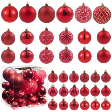 36 Bolas Rojas de Navidad, Decoraciones para Fiestas y Bodas, Adornos de Árbol a Prueba de Hielo.