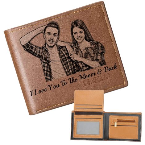 Monedero Minimalista de Cuero Grabado Personalizado, Regalo para Hombres y Mujeres (Marrón)