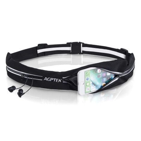 AGPTEK Riñonera para Correr, Cinturón Deportivo Portátil Impermeable con Cierre y Correa Ajustable, Sports Belt Negro.