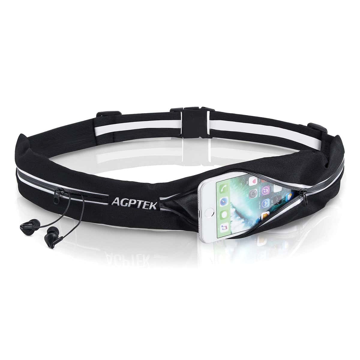 AGPTEK Riñonera Running, Cinturón Portátil para Correr, Riñonera Deportiva Impermeable con Cierre Cremallera y Correa Ajustable, Sports Belt para Guardar Telefono Negro