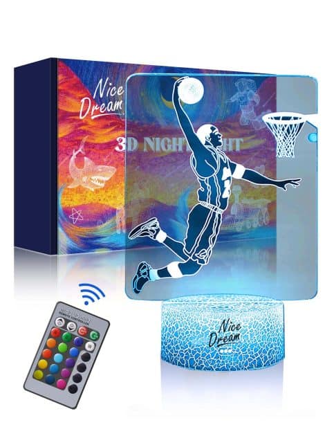 Luz Nocturna de Baloncesto para Niños, Lámpara 3D con Control Remoto de 16 Colores para Decorar habitaciones.