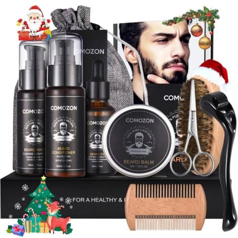 Kit de cuidado para barba masculina incluye afeitadora, aceite, cepillo, champú, peine y bálsamo, 100% natural. Regalo perfecto para hombre.