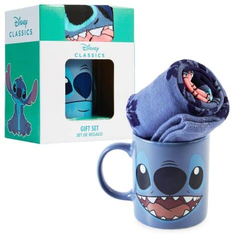 Set de tazas y calcetines Disney con diseños de Mickey, Minnie, Marie, Aristogatos, Lilo y Stitch. (Azul Oscuro)