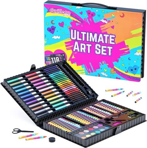 GirlZone Regalos para Niñas – Estuche de Colores, Kit de Manualidades, 118 Piezas, Pinturas para Niños, Set de Arte Infantil, Regalos Originales para Cumpleaños.