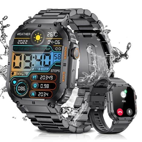 Reloj Inteligente Hombre con llamadas y Whatsapp, 1.96” Relojes Deportivos con Pulsómetro/Monitor de Sueño/IP67 Acuático. Smartwatch para Android e iOS.