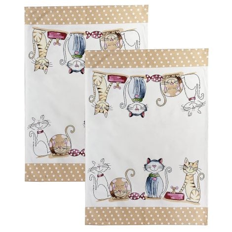 Juego de 2 paños de cocina de algodón 100%, diseño gatito y ratón, accesorios originales para amantes de los gatos.