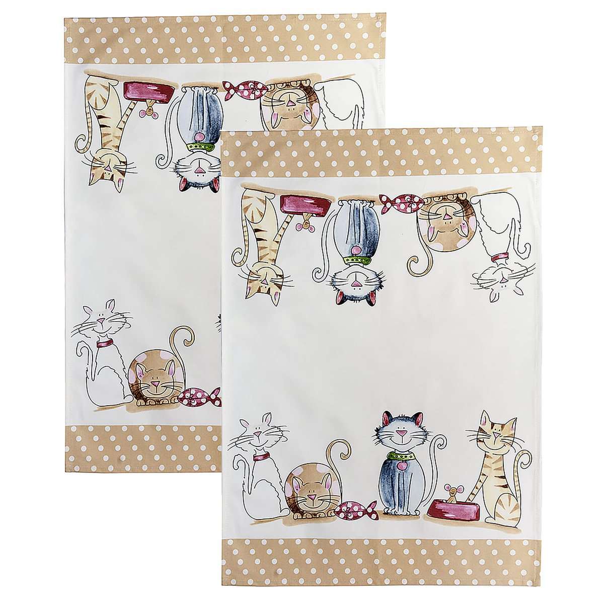 SPOTTED DOG GIFT COMPANY Paños de Cocina 100% Algodón 70cmx50cm, Juego de 2 Trapos de Cocina con Diseño Lindo Gato y Ratón, Accesorios Cocina y Regalos Originales para Amantes de Las Gatos y Animales