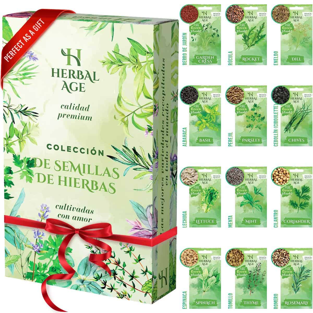 HERBAL AGE 12 Variedades De Kit Plantas Aromaticas, 8700 Kit Semillas Huerto Urbano Para Cultivar De Hierbas Aromaticas Frescas En Casa Interior, Jardin, Semillas Lechuga, Albahaca, Perejil