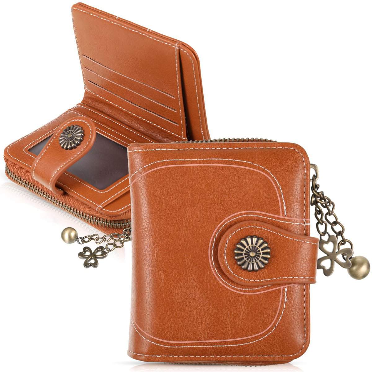 wlertcop Vintage Leather Cera de petróleo Corta de Las Mujeres Carteras Pequeños Lindo Monedero Tarjeta Monedero del Bolso Femenino Holder (Marrón)