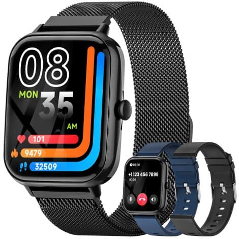 Smartwatch hombre NAIXUES con medidor de glucosa en sangre, pulsómetro 24/7, SpO2 y llamadas para Android e iOS, color negro.