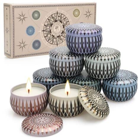 Set de 8 velas perfumadas, velas aromáticas de 8×2,5 onzas, regalo de velas de aromaterapia con cera de soja (15-20 horas), ideal para Navidad, bodas, baños, yoga, cumpleaños y San Valentín. ¡Regalos perfectos!