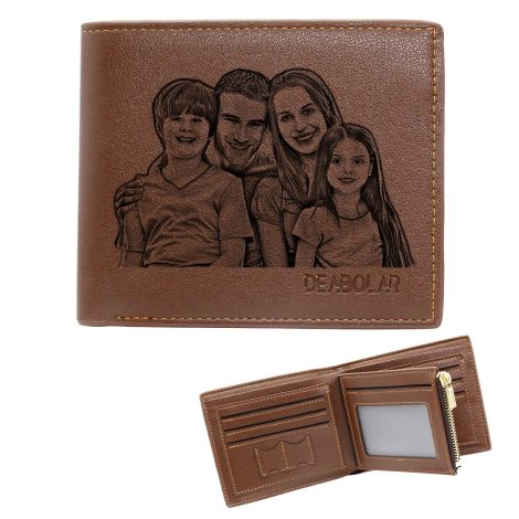 Cartera de Foto Personalizada, Monedero de Cuero Plegable Personalizado para Hombre, Papá.