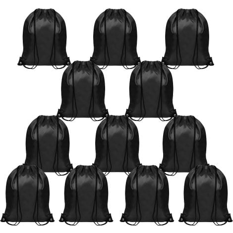 Mochila Negra de Cuerdas BELLE VOUS para Gym (Pack de 12) 42 x 35cm – Bolsa Deporte Almacenaje, Viajes, Natación  Unisex Adultos y Niños.