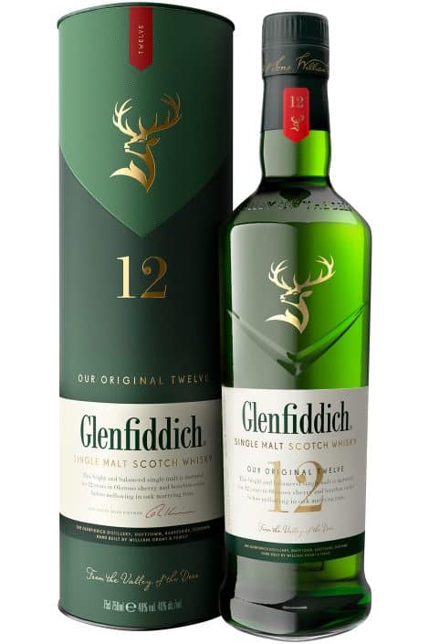 Whisky escocés de malta Glenfiddich 12 años, botella de 70cl, para consumidores españoles.