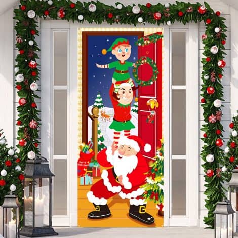 Decoración navideña con Elfos de Santa Claus para paredes exteriores o puertas. Tela de 180*90cm.