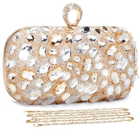 Bolso elegante de mujer para ocasiones especiales con adornos de cristales, ideal para bodas y fiestas.