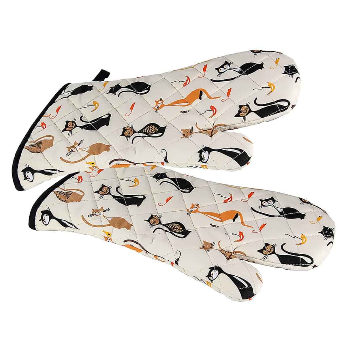 SPOTTED DOG GIFT COMPANY Manoplas de Horno, Guantes de Cocina, Guantes de Horno Resistentes al Calor, 100% Algodón con Lindo Gato Negro, Regalos para Amantes de los Gatos y Animales