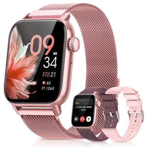 Reloj Smart para Mujer SWGOTA, 1.83” con Llamadas, 3 Correas, Función Femenina, Pulsómetro, SpO2, Monitor de Sueño, 110+ Deportes, IP68 iOS Android Rosa, Regalo Mujer.