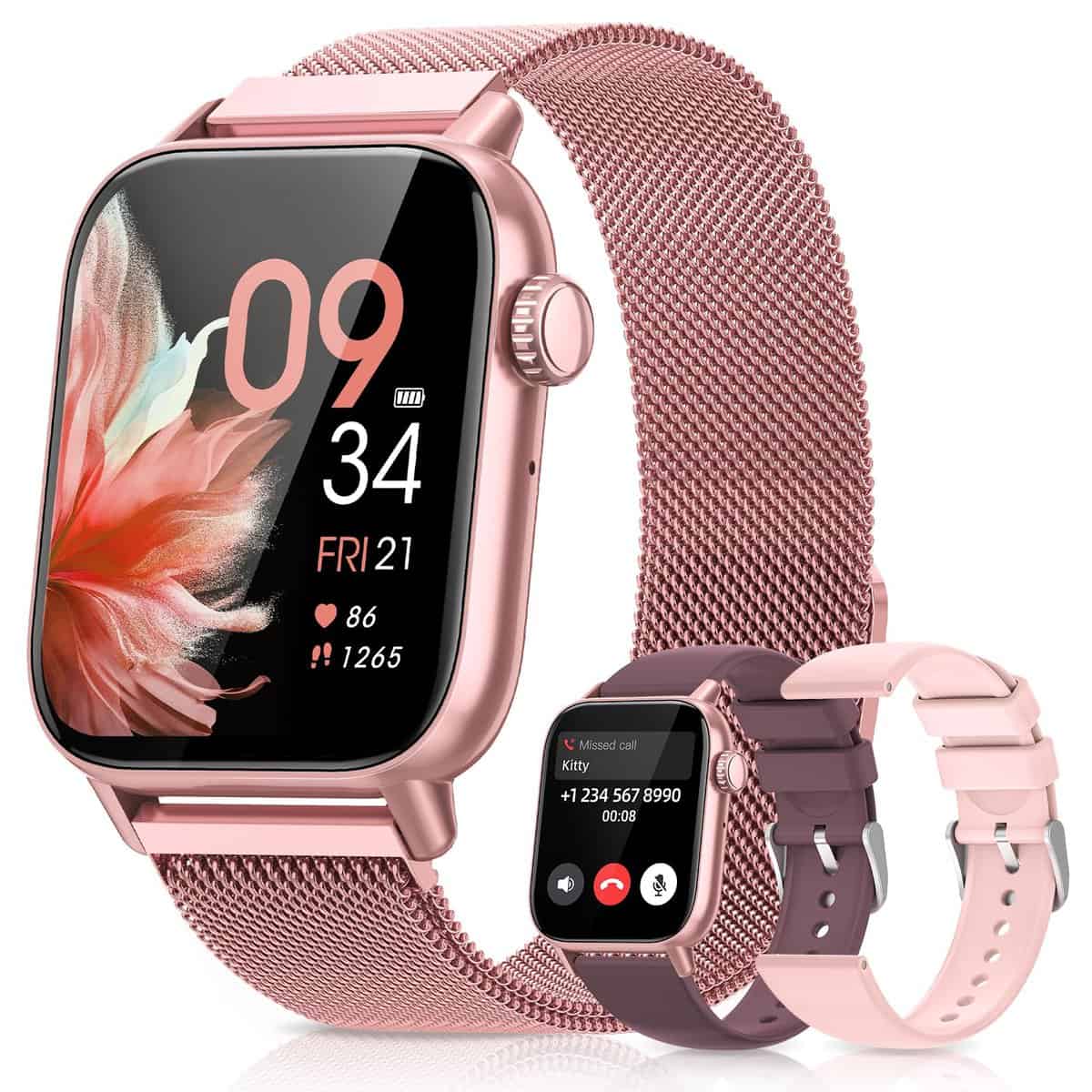 SWGOTA Reloj Inteligente Mujer, 1.83'' Smartwatch con Llamadas, 3 Correas, Función Femenina, Pulsometro, SpO2, Monitor de Sueño, 110+ Modos Deportivos, Podómetro, Calorías IP68 iOS Android Rosa, Regalo Mujer