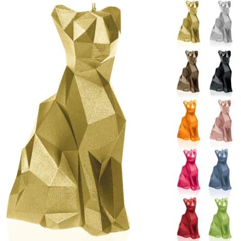 Vela decorativa Hecha a Mano Cat Low-Poly, divertido regalo para amigos. Duración 35h. Color dorado clásico.