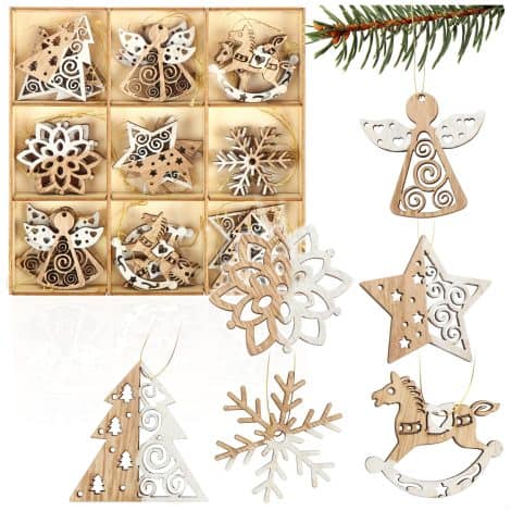 Set de colgantes de madera para el árbol de Navidad – Adornos decorativos (27 piezas) by COM-FOUR® (X + 1).