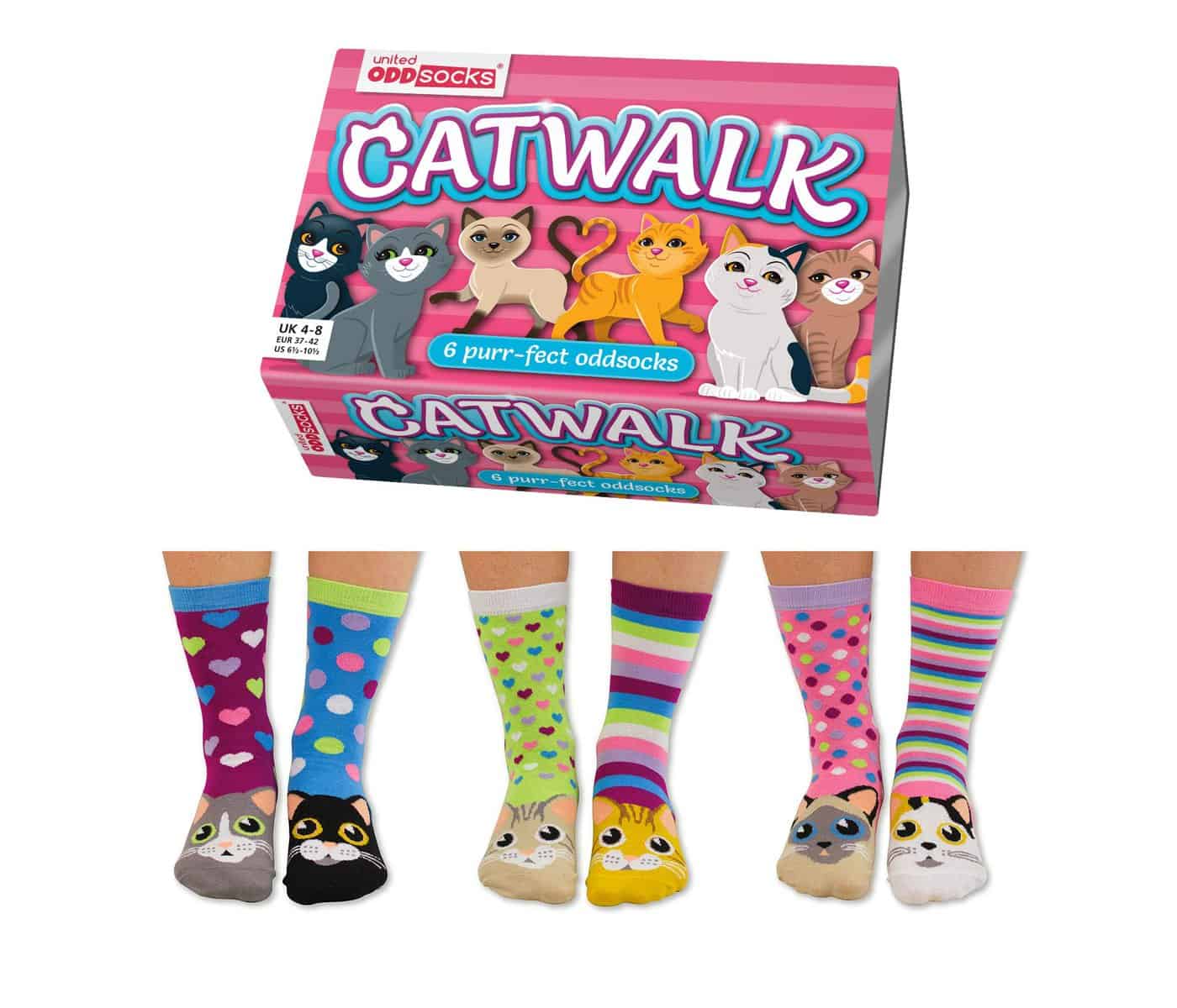 United Oddsocks De La Marca Caja De Regalo 6 x Calcetines De Gatito Desparejados Para Mujer EU 37-42 - CATWALK