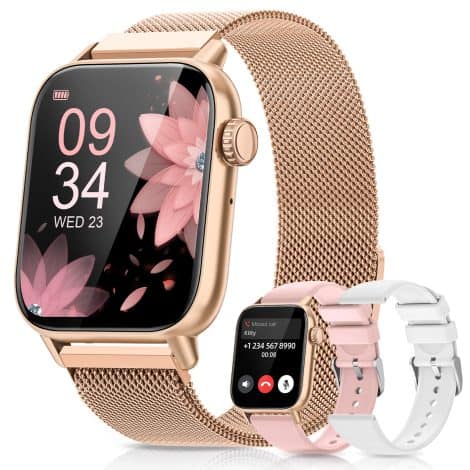 Reloj Inteligente Mujer BANLVS con Llamadas, Smartwatch 1,85″ 3 Correas 110+ Modos Deportivos, Pulsómetro SpO2, IP68. Regalo ideal.