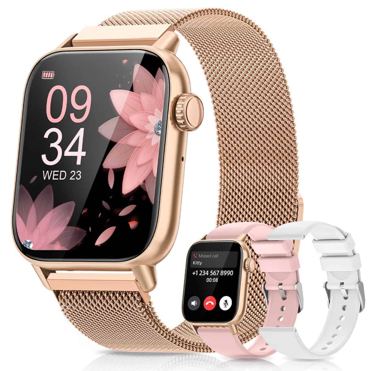 BANLVS Reloj Inteligente Mujer con Llamadas, 1,85" Smartwatch Mujer 3 Correas 110+ Modos Deportivos con Pulsómetro SpO2 Sueño IP68 Pulsera Actividad para Android iOS, Regalo Mujer