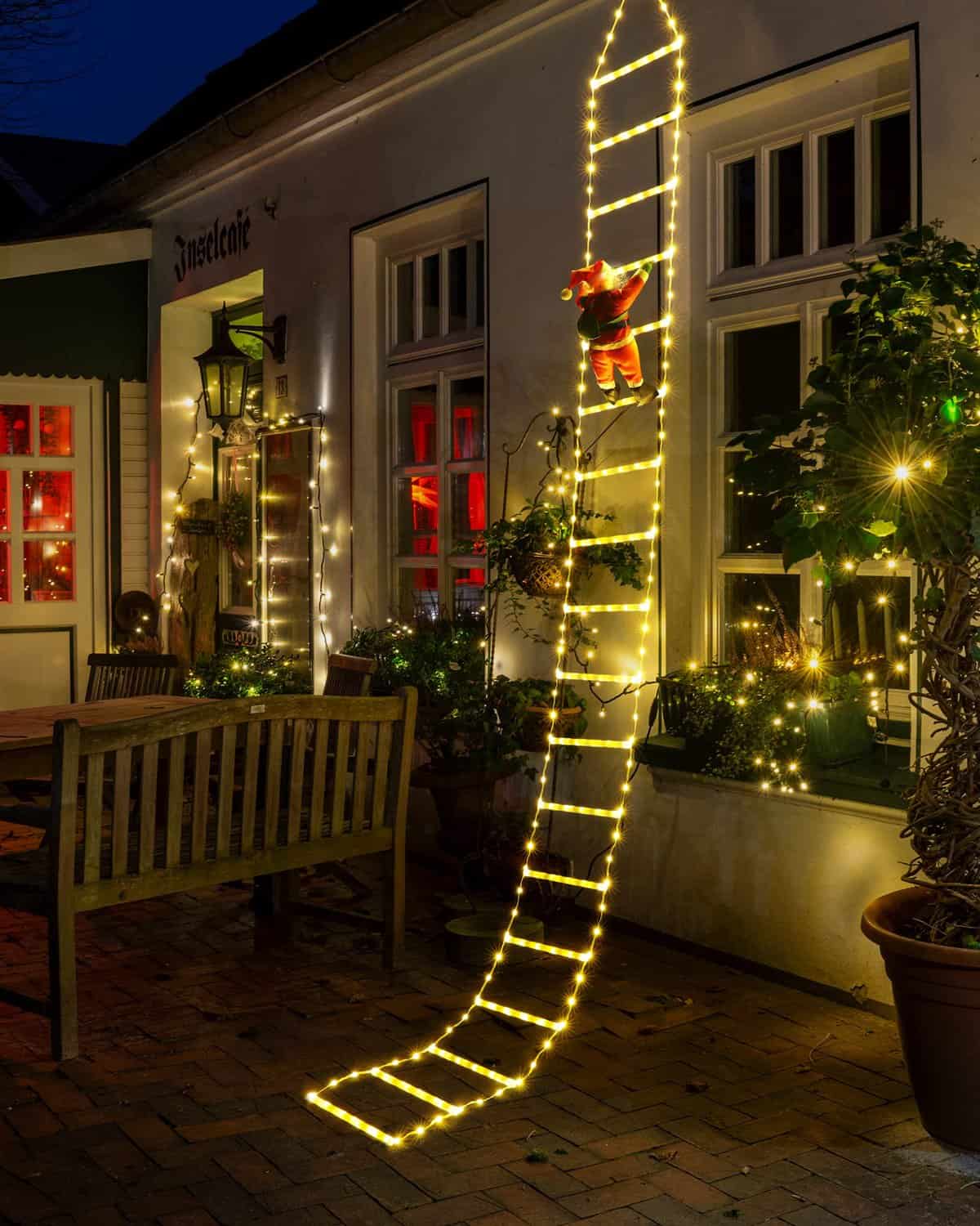 Geemoo Guirnalda Luces de Navidad con LED Escalera con Papá Noel, Temporizador, 8 mode, Luz de Navidad Decoración Interior Exterior Fiestas, Casa, Balcón, Arbol de Navidad (Blanco Calido)