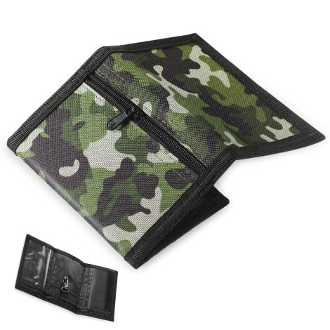 Cartera de Lona con Protección RFID, Monedero Deportivo para Niños, Delgada con Cremallera (Verde Militar, Estilo Fresco).