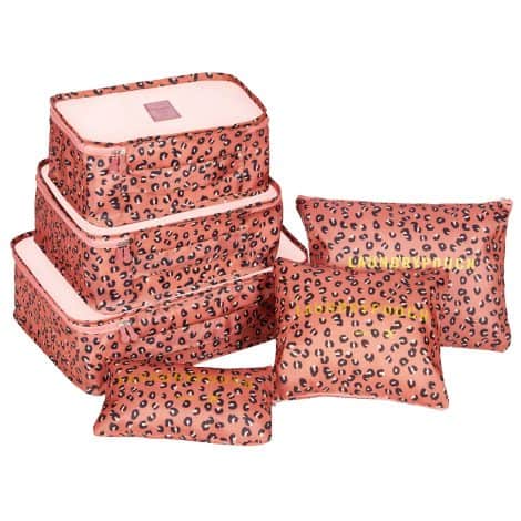 Organizador de viaje con diseño de leopardo rosa, impermeable y en forma de cubos, 6 unidades.