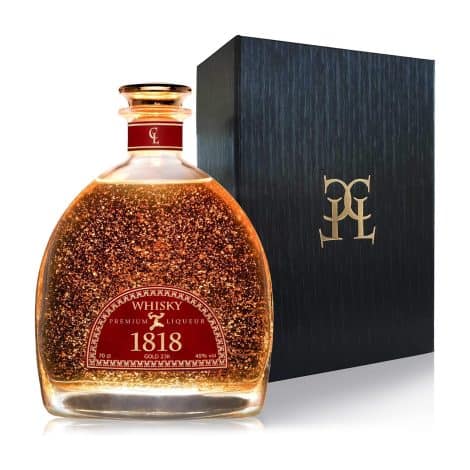 Whisky de alta gama CONDE LUMAR 1818, licor premium Gold 23K con láminas de oro, caja y estuche, certificado de calidad, perfecto para obsequiar. Volumen 70 cl, graduación alcohólica de 40%.