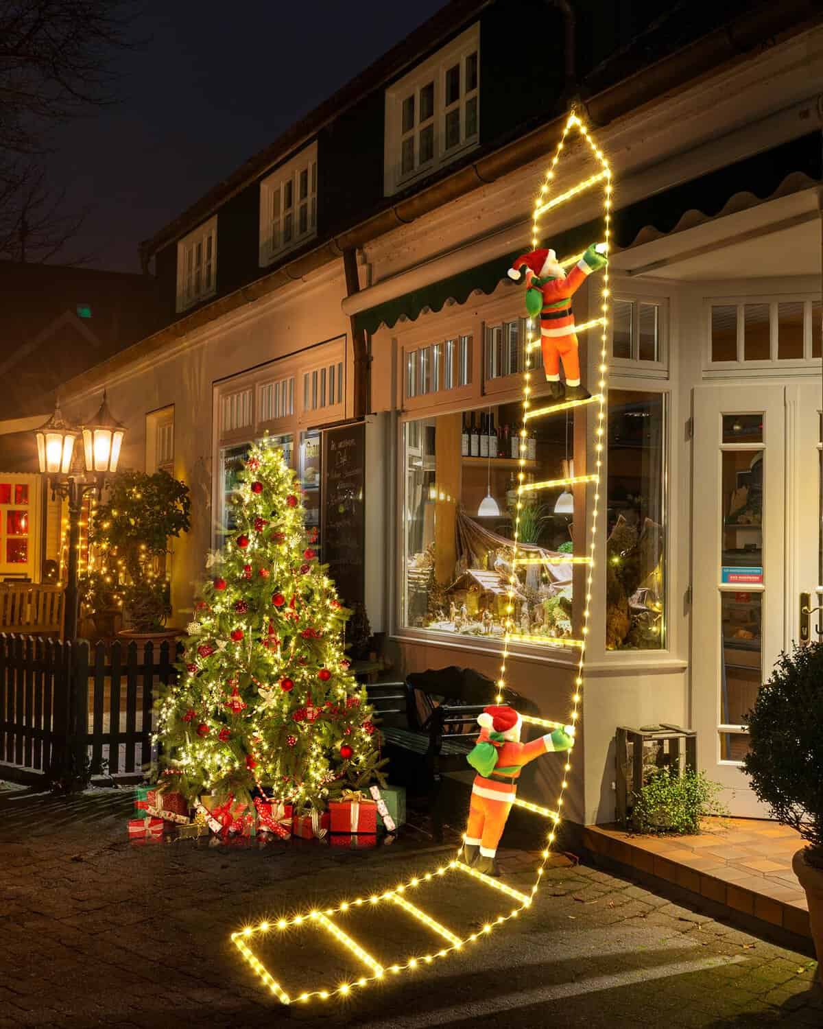 iShabao Guirnalda Luces de Navidad, 3M 310LED Luz de Escalera Navidad con Temporizador, 8 modos, Función de Memoria, Blanco Calido Luz de Navidad Decoración Interior Exterior Balcón (Sin Papá Noel)