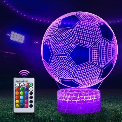 Lámpara de escritorio 3D en forma de balón de fútbol, con cambio de color táctil y USB. Ideal como regalo de cumpleaños o navidad para niños.