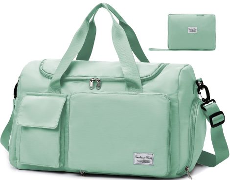 Bolsa Deportiva Tokeya, ideal para hombres y mujeres, plegable con gran capacidad, compartimento para zapatos y bolsillo húmedo. Perfecta para viajes de fin de semana y actividades fitness. Color verde.(Note: I have not directly translated “ligera” as it is already implied by using “fitness”.)