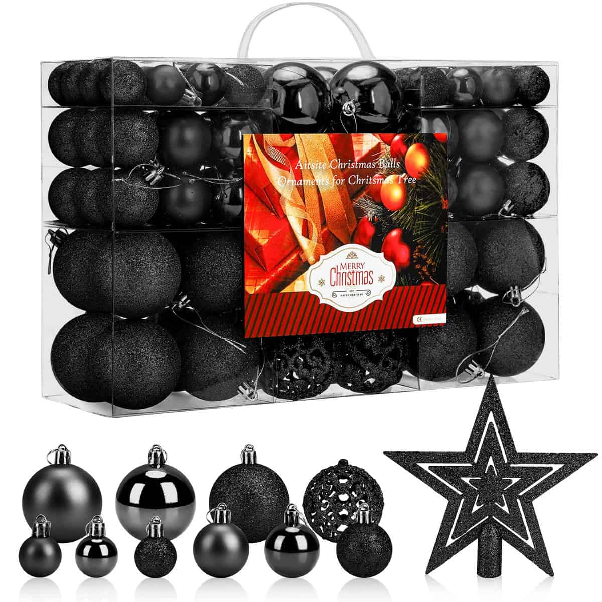 101PCS Bolas de Navidad Bolas de árbol de Navidad Adorno de Pared Colgante de Pared Adornos Decoraciones Árbol Bolas Decorativas Hogar Decoraciones para Festivales?Negro?