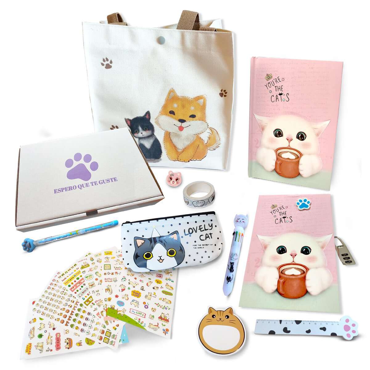 N NUEVAS IDEAS Diario secreto niña con codigo - Set papeleria niña - Lindo gatito - Papeleria bonita - Papeleria Kawaii - Diario secreto niña - Regalo niña - Muchos complementos (ROSA)