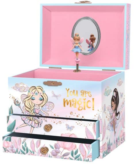 Joyero Musical de Hada para Niñas – Caja de Música con Hada Giratoria y Espejo, Regalo de Cumpleaños para Niñas.