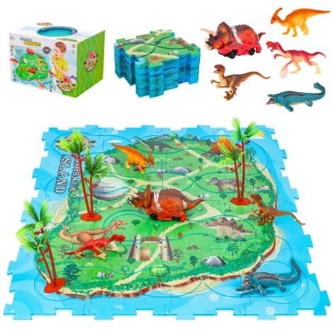 Set de dinosaurios eléctricos para niños de 3 a 6 años con pista flexible y coche.