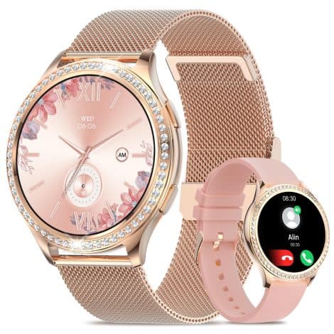 Smartwatch Mujer KIPTUMTEK, Llamadas, Monitor de Sueño, Pulsómetro, 100+ Modos Deportivos, IP67, Android iOS (Oro)